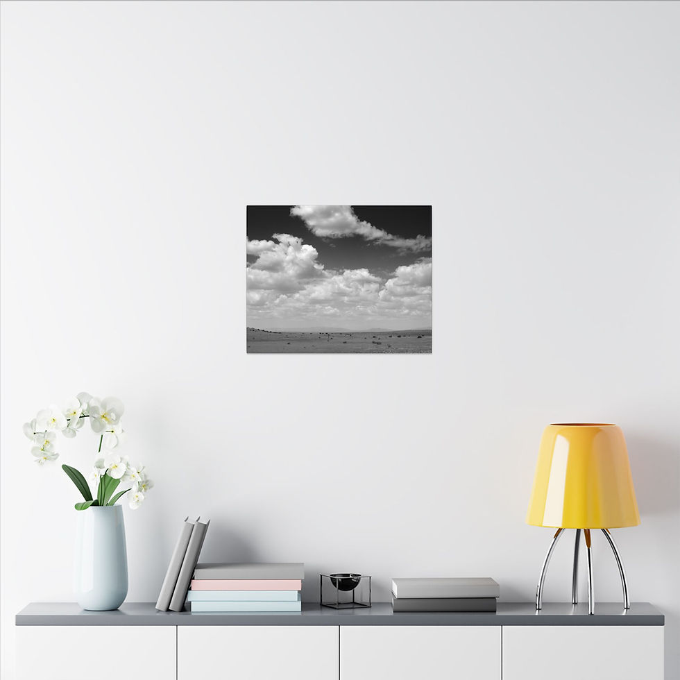 Thumbnail: Black & White Big White Fluffy Clouds Over Oklahoma Prairie Matte Canvas