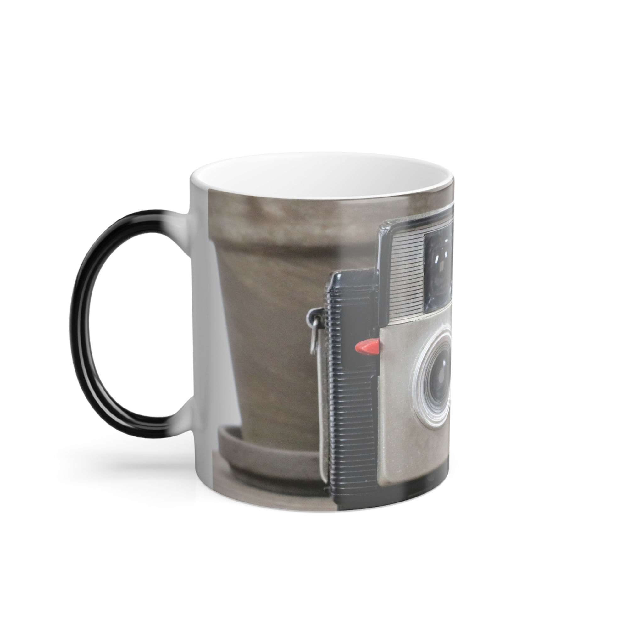 Vintage Film Camera Next to Flower Pot and Sunglasses Color Morphing Mug 11oz