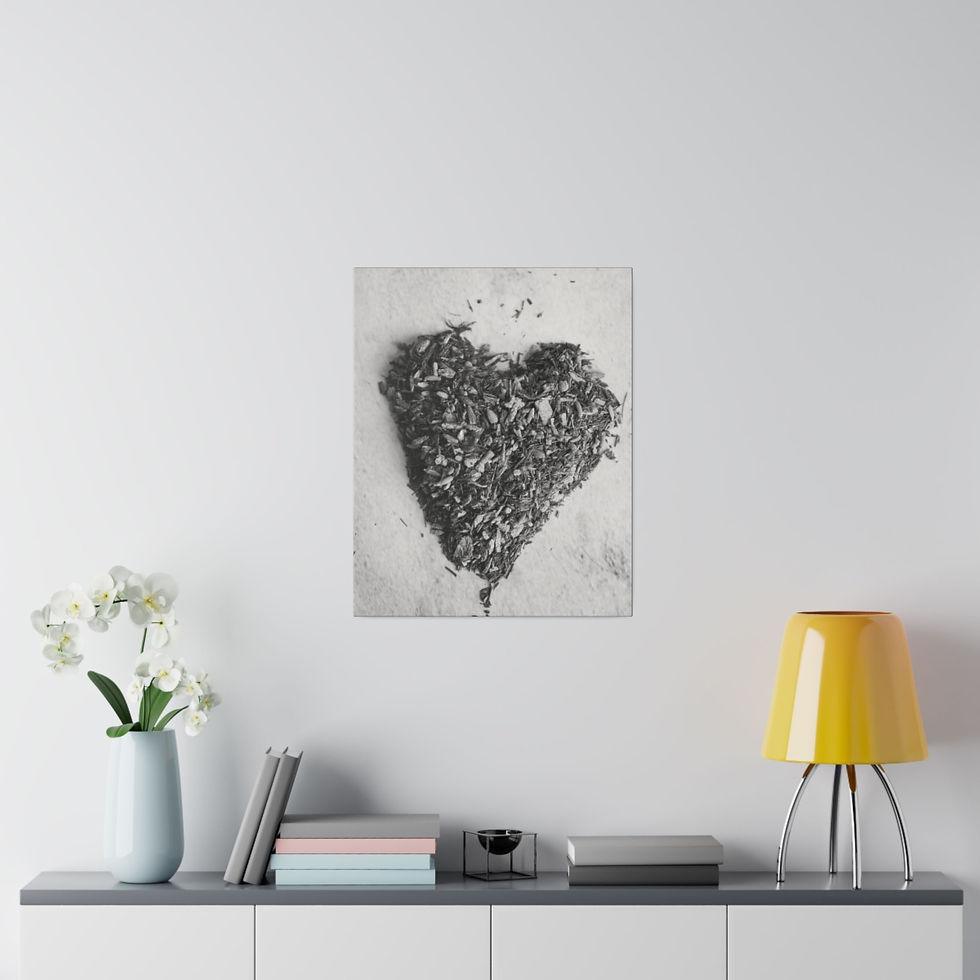 Thumbnail: Black & White Herbal Tea Spices Heart Shape Matte Canvas Stretched