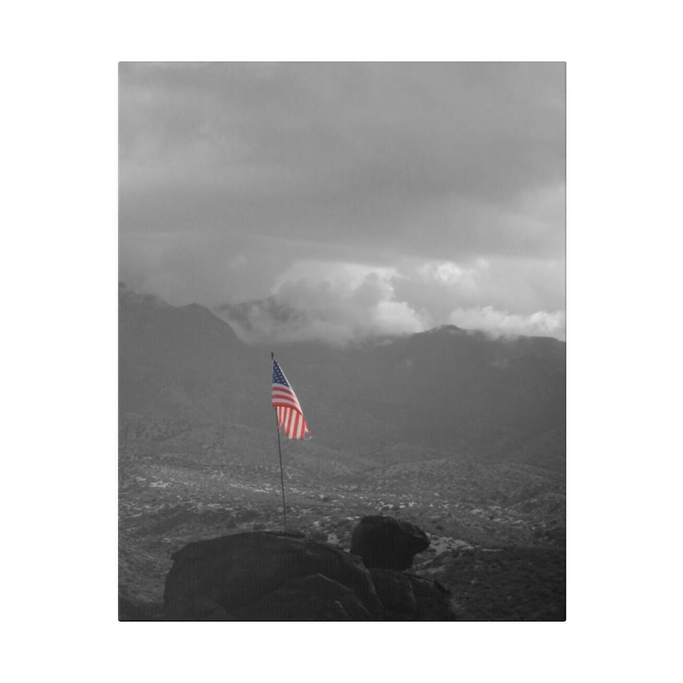 Thumbnail: American Flag on a Cliff in Arizona Colored Black & White Matte Canvas Stretched