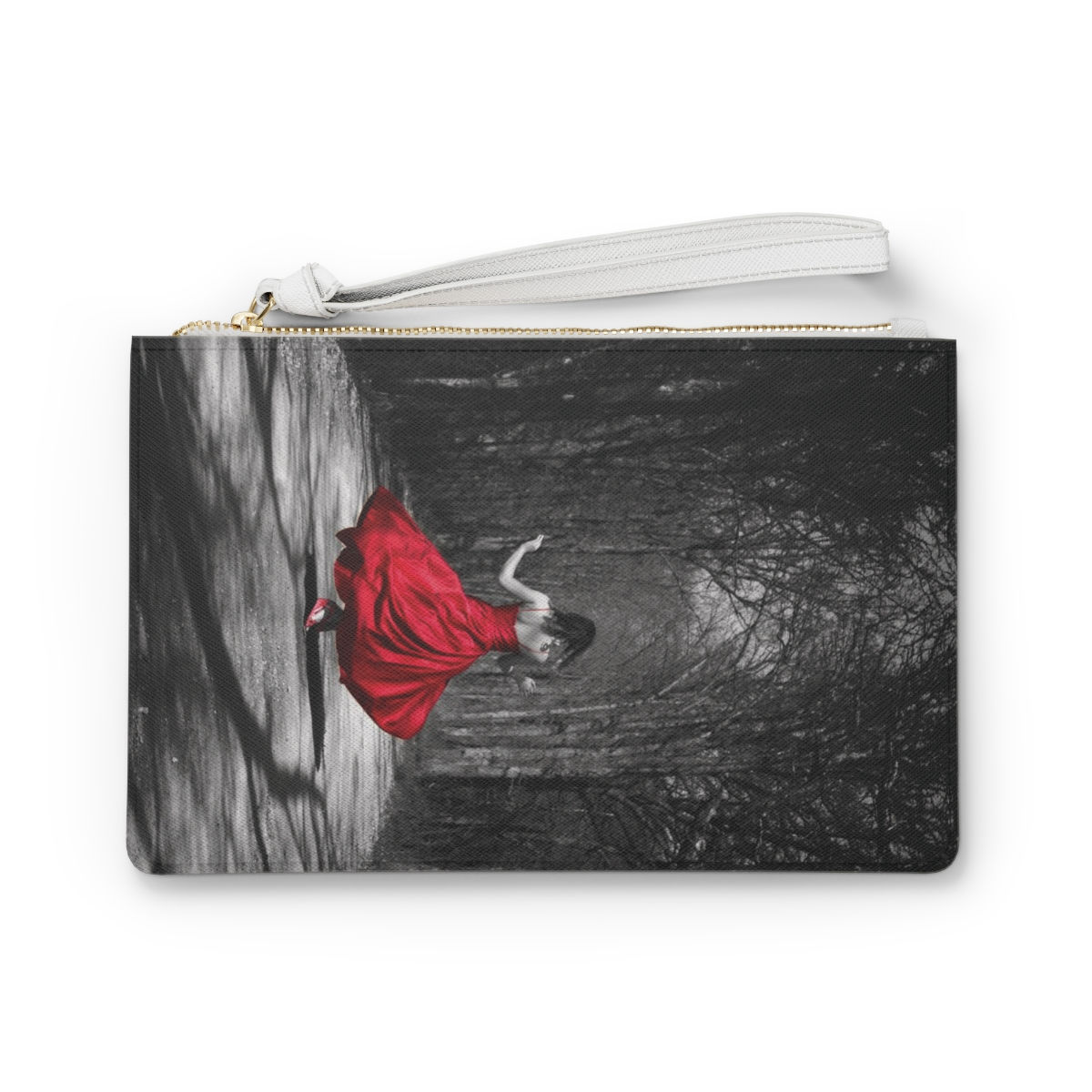 Twirling in the Woods Lady in Red Original Photography Printed Clutch Purse