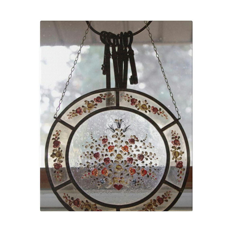 Thumbnail: Rustic Cabin Keys and Painted Glass in Window Color Matte Canvas Stretched