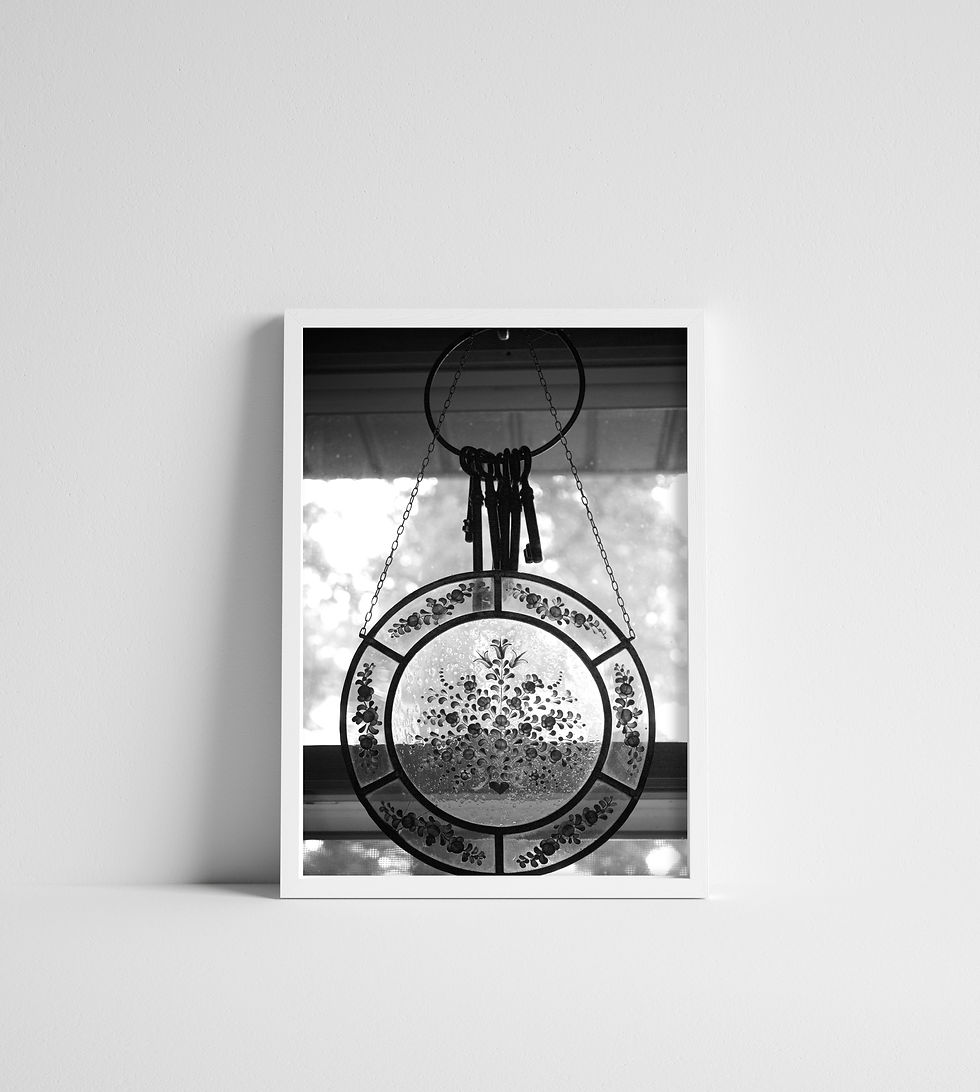 Black & White Rustic Cabin Keys and Painted Glass Photography Print