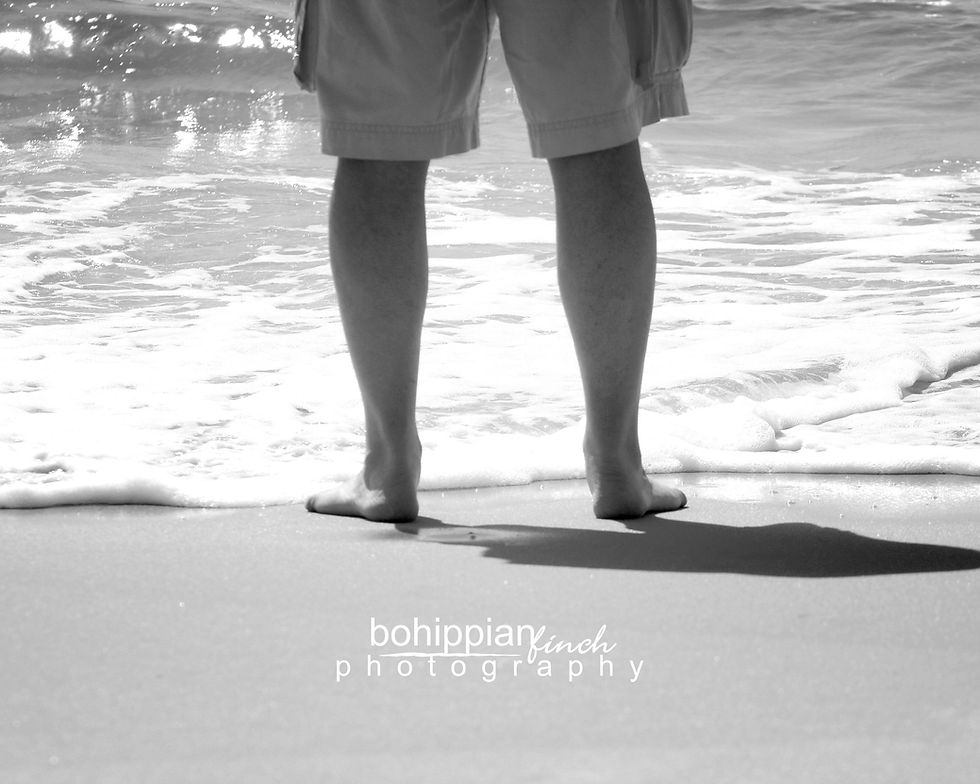 Thumbnail: Black & White Man Standing on the Beach Matte Canvas Stretched