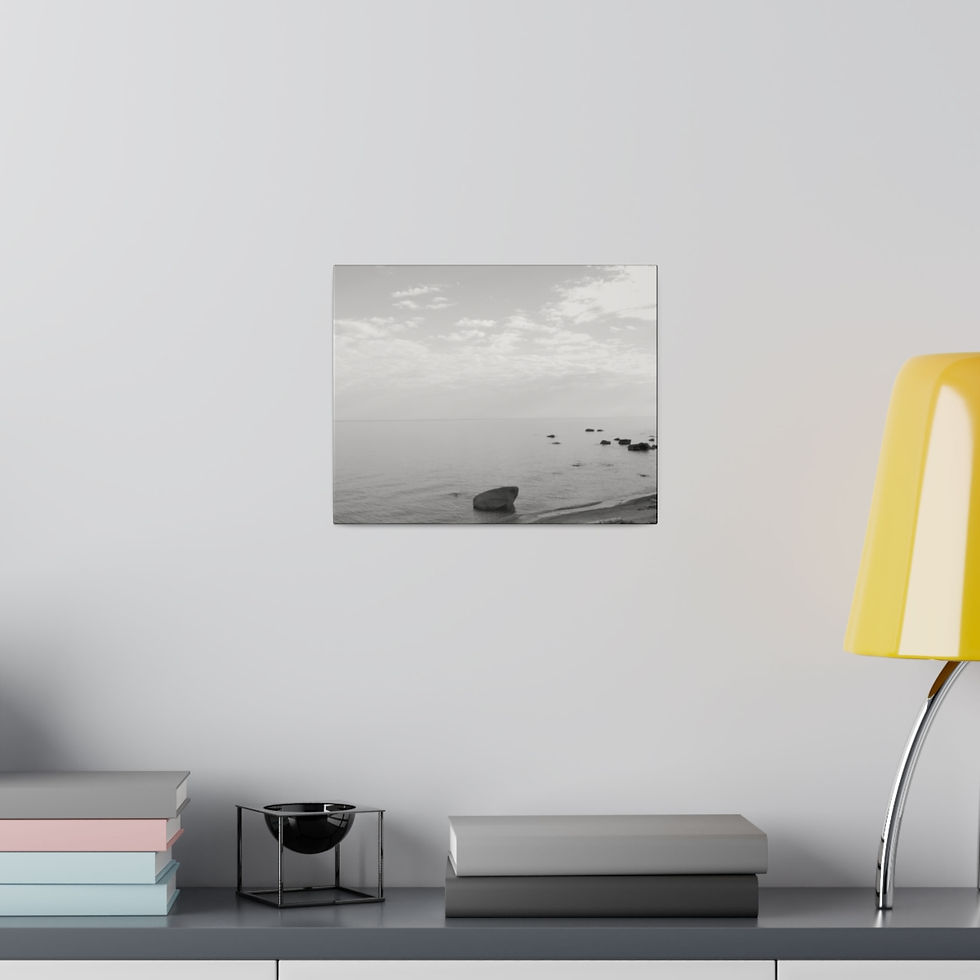 Thumbnail: Black & White Lake Horizon with Clouds Matte Canvas