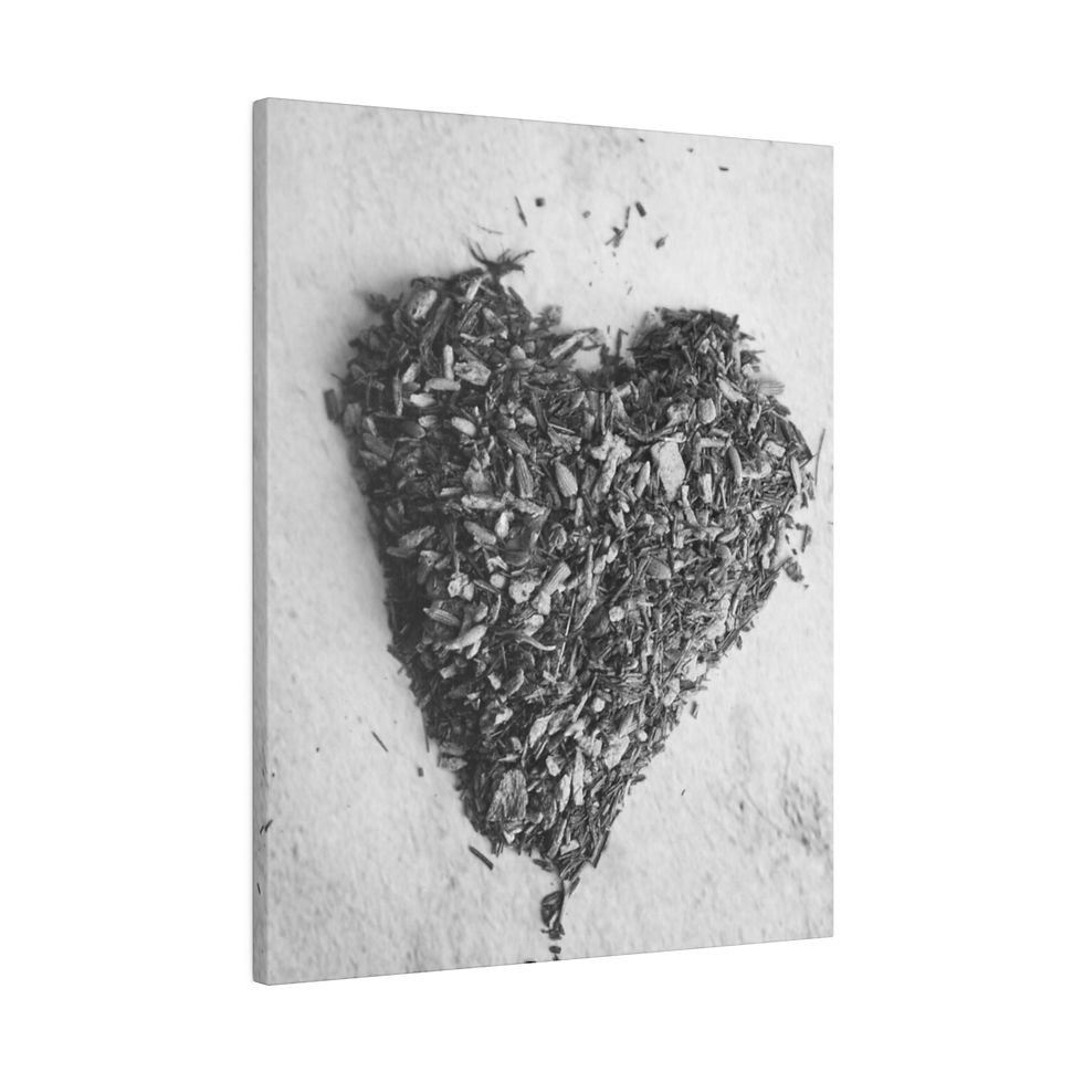 Thumbnail: Black & White Herbal Tea Spices Heart Shape Matte Canvas Stretched