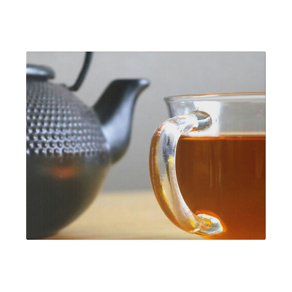 Thumbnail: Cup of Tea with Tea Kettle on Table Close Crop Color Matte Canvas Stretched
