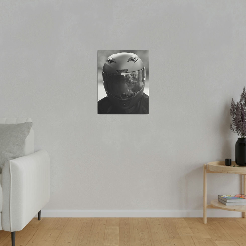 Thumbnail: Black & White Man in a Motorcycle Helmet Matte Canvas Stretched