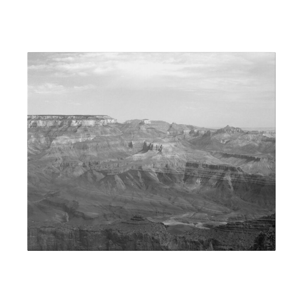 Thumbnail: Black & White Broad Grand Canyon Landscape View Matte Canvas Stretched