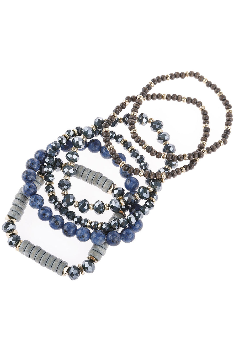 Thumbnail: Mix Stackable Charm Bracelet Collection Crystal Beads Natural Stone & Wood