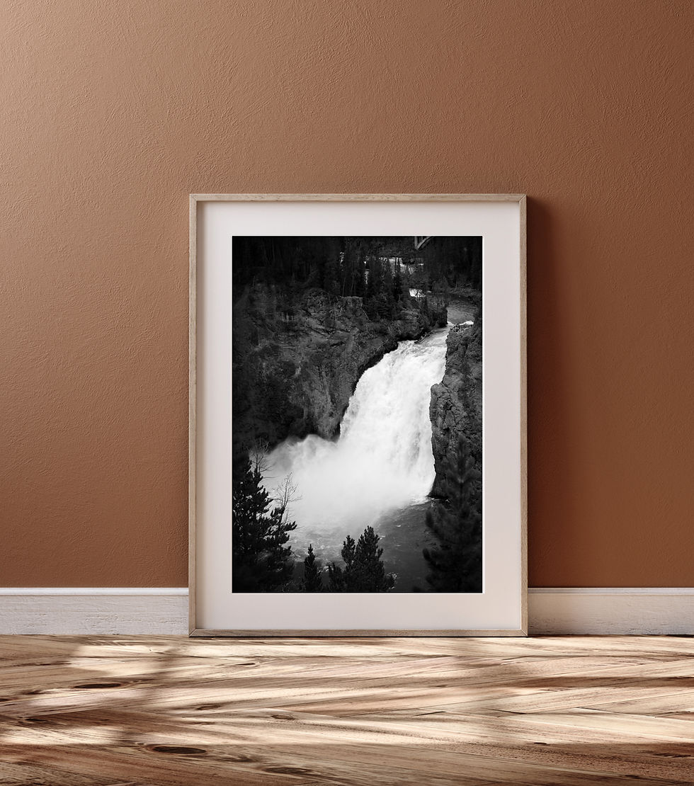 Thumbnail: Black & White Upper Falls of Yellowstone Vertical Photography Print