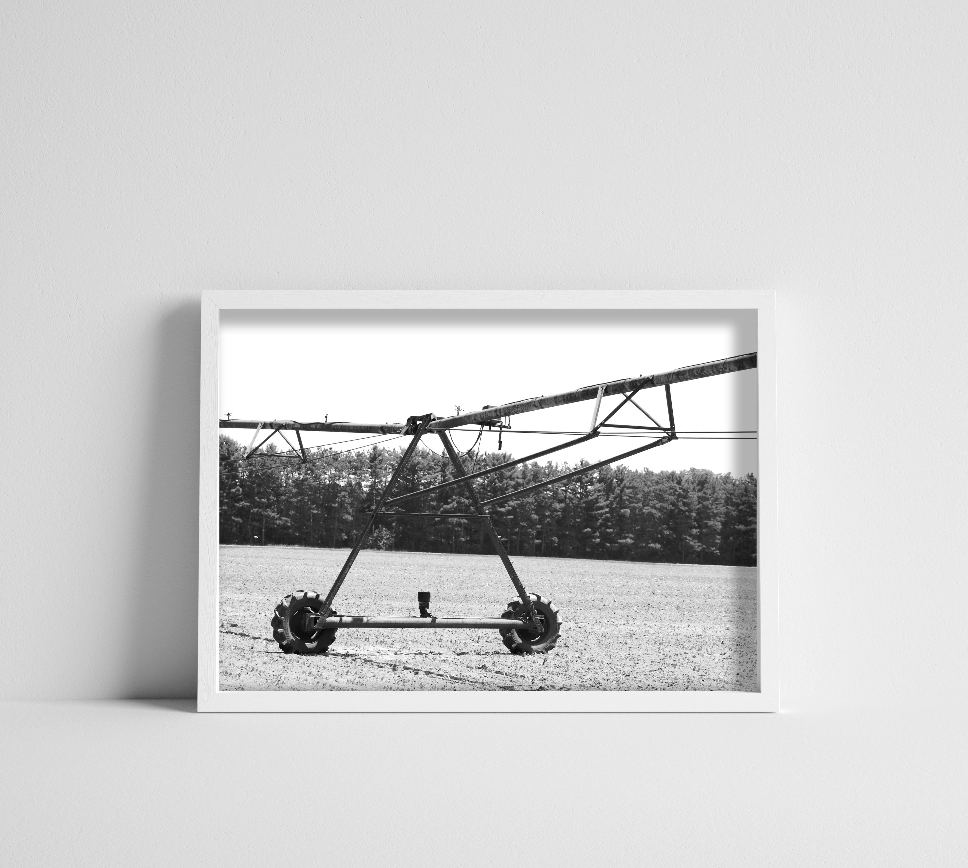 Black & White Rusty Old Farm Irrigation Sprinkler Photographic Print