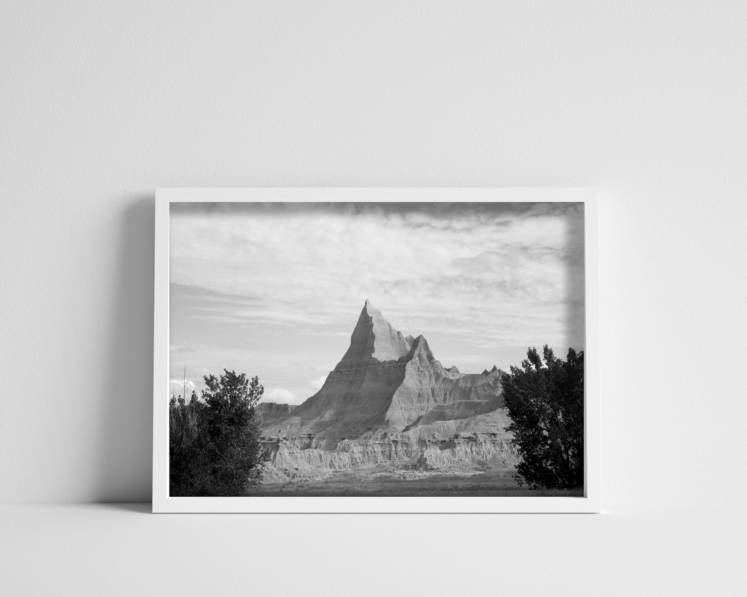 Black & White Jagged Formation in Badlands Photography Print