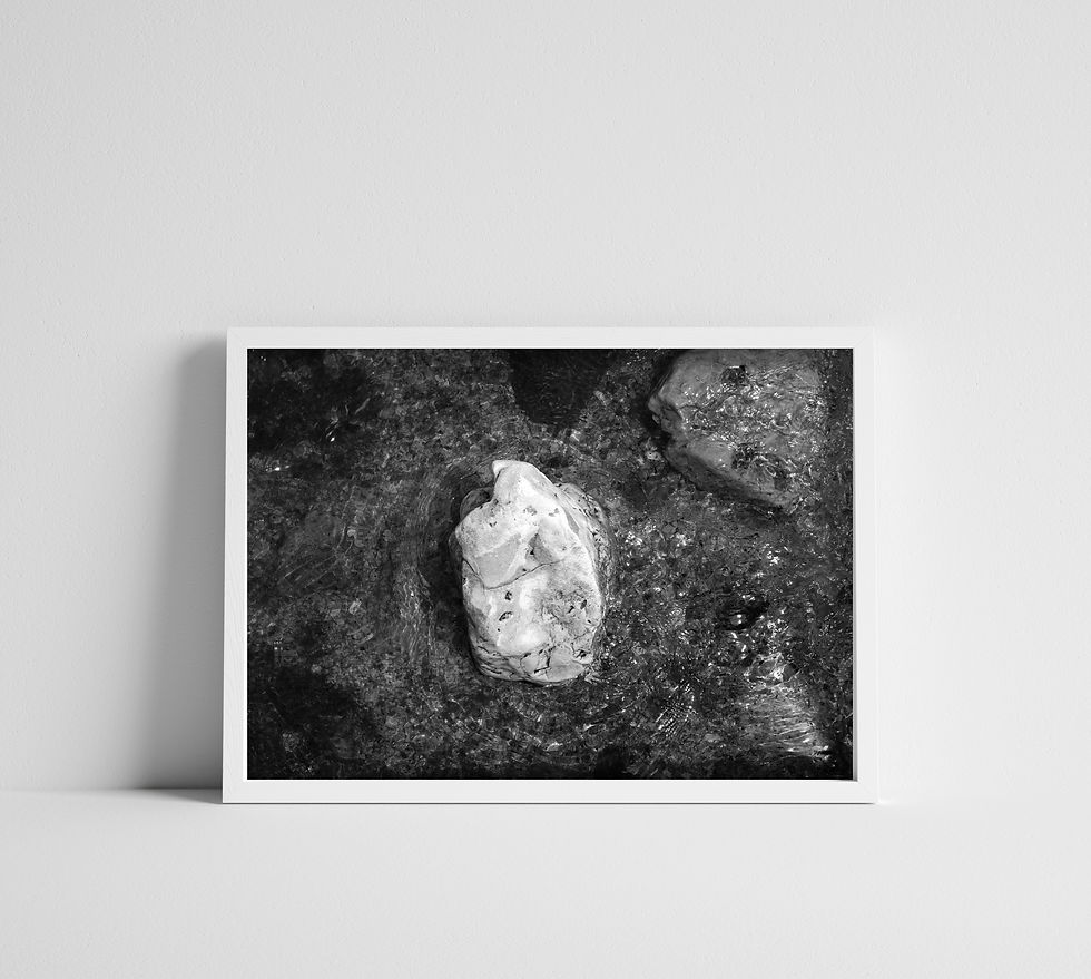Black & White Rock in the Lake Water Photography Print