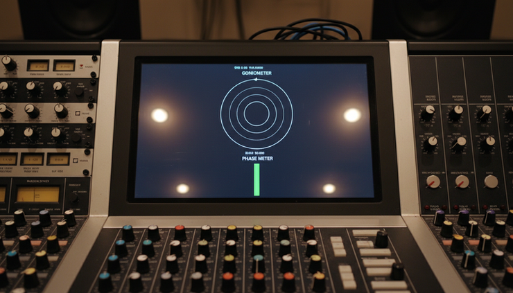Overhead view of a goniometer meter on an audio display