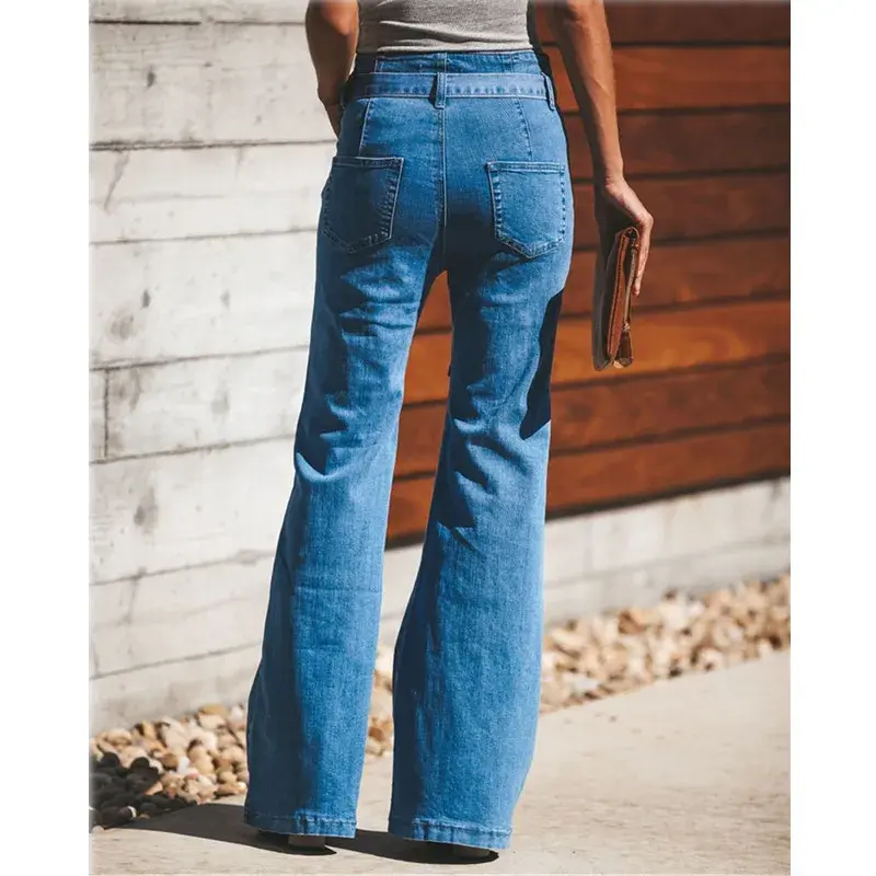 Thumbnail: Tie Waist Flare Jeans Slim Denim