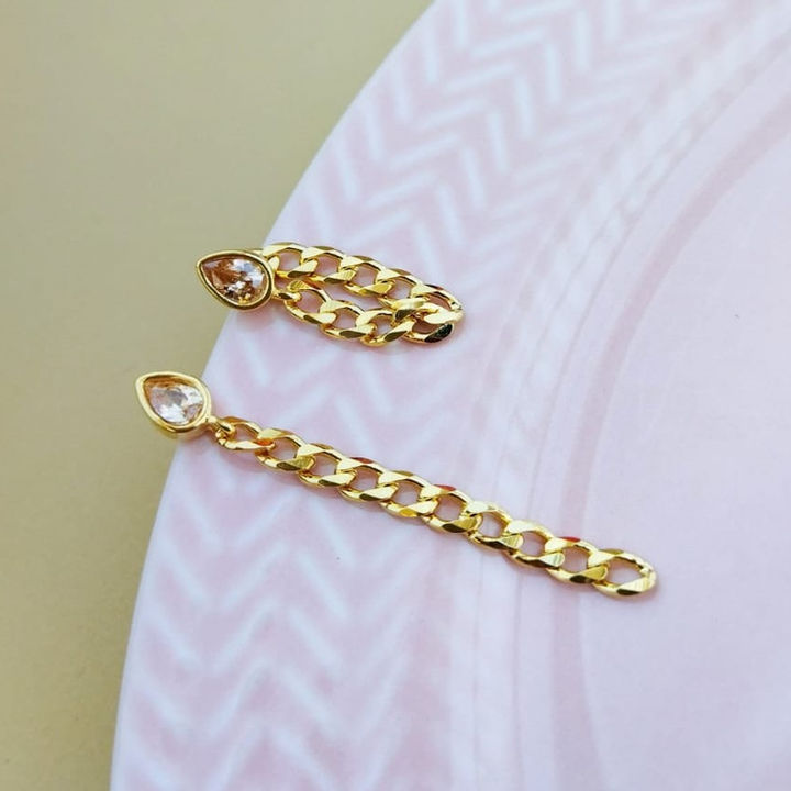 Miniatura: Brinco Zircônia Gota Morganita Detalhe Grumet Banho Dourado