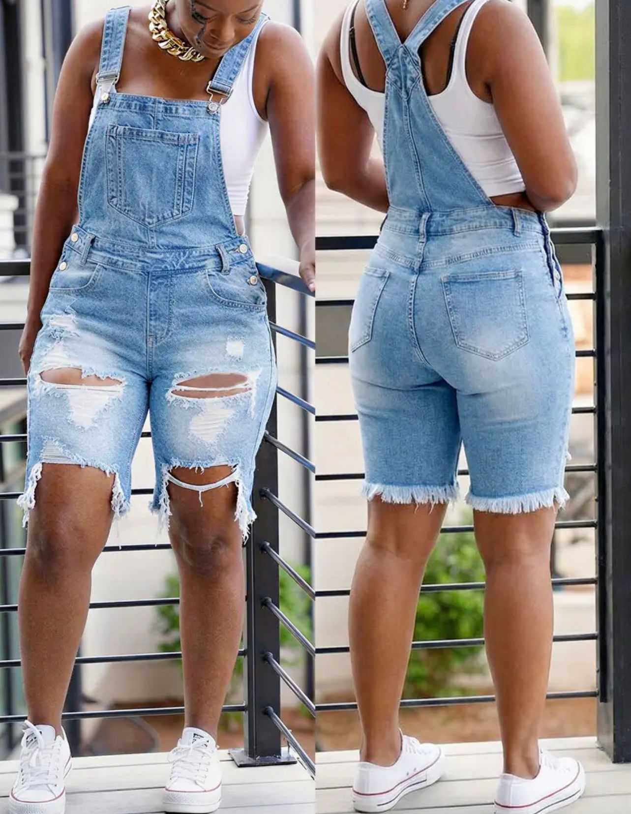 Ripped Denim Overalls