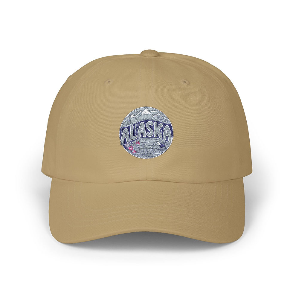 Thumbnail: Low-profile cotton dad cap with a pre-curved visor and small embroidered front Alaska emblem.