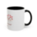 Glossy white mug with slim stems and blush petals, featuring a contrasting colored interior and handle.