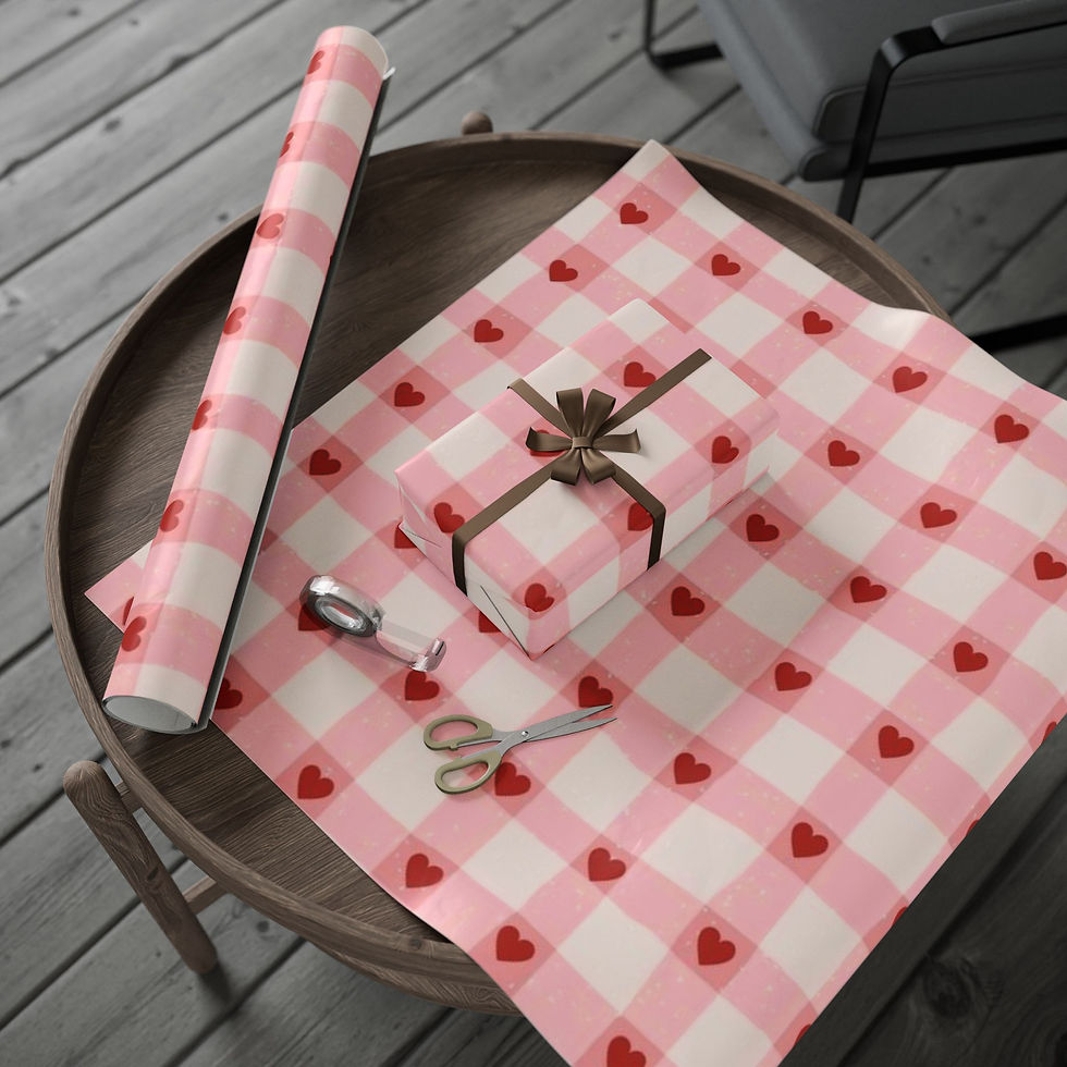 Thumbnail: High-definition wrapping paper with pink gingham and wavy stripe pattern.