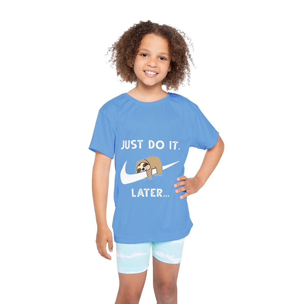 Thumbnail: Lightweight kids sports jersey with sleepy sloth graphic, breathable polyester, and activewear design.