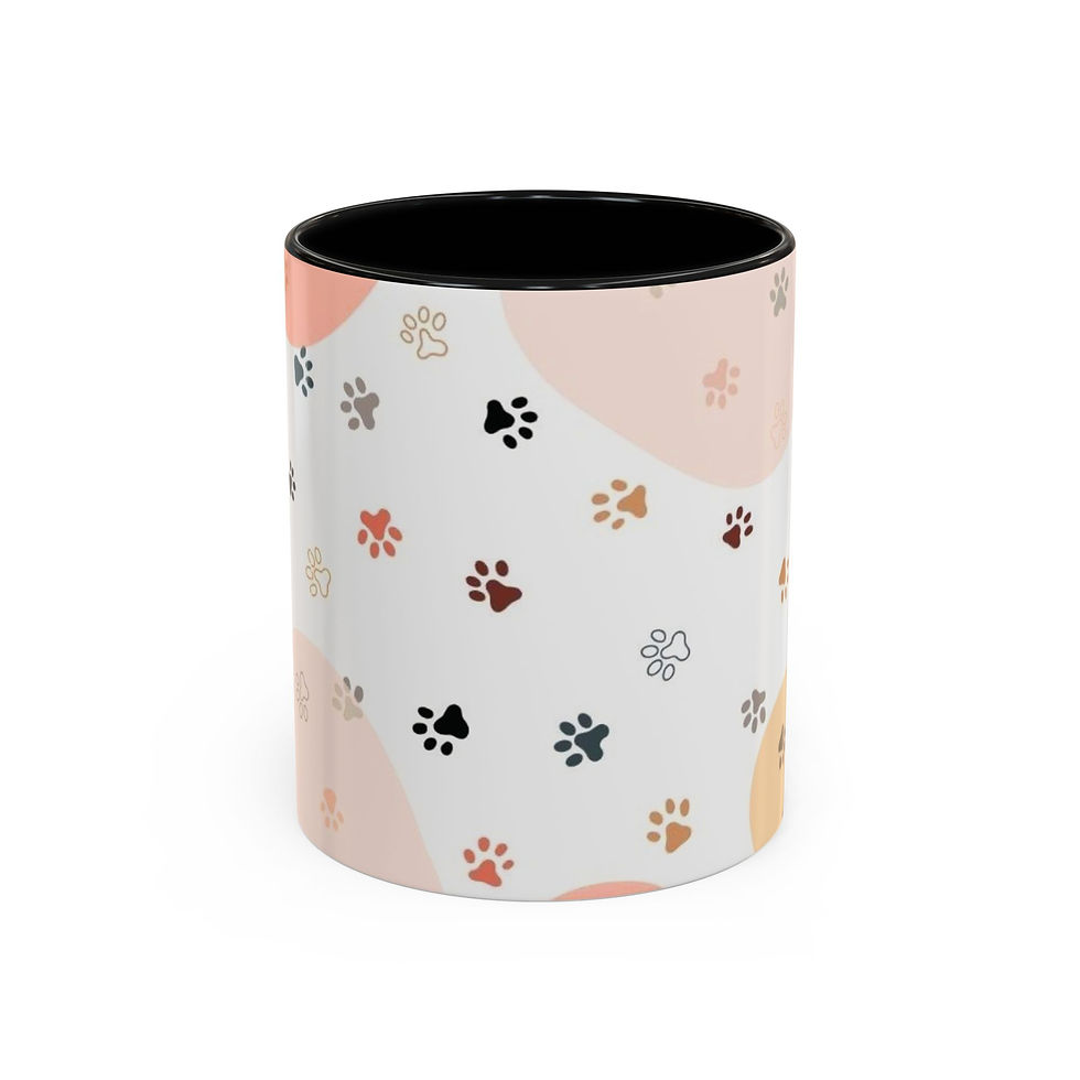 Soft, organic shapes in blush and sand wrap around tiny, scattered paw prints in warm neutrals.