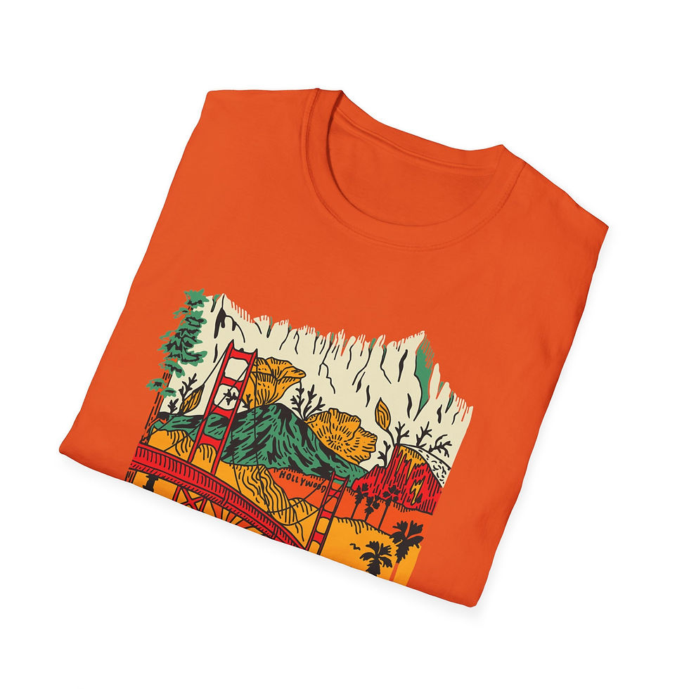Thumbnail: Lightweight cotton tee with retro California Golden Gate and landscape print.