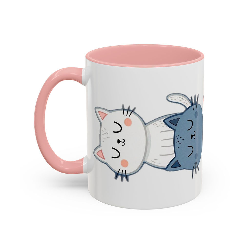 Thumbnail: Glossy ceramic mug with colorful cartoon cats and matching handle and interior.