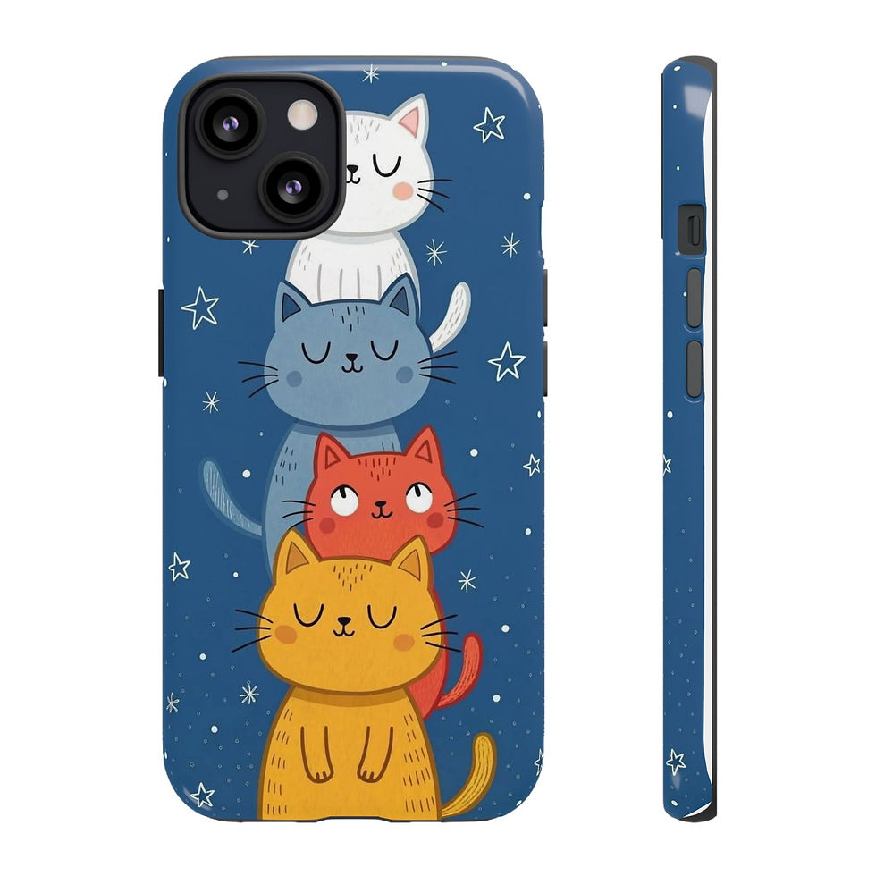 Thumbnail: Dual-layer phone case with four pastel cats on starry navy, shock-absorbing.