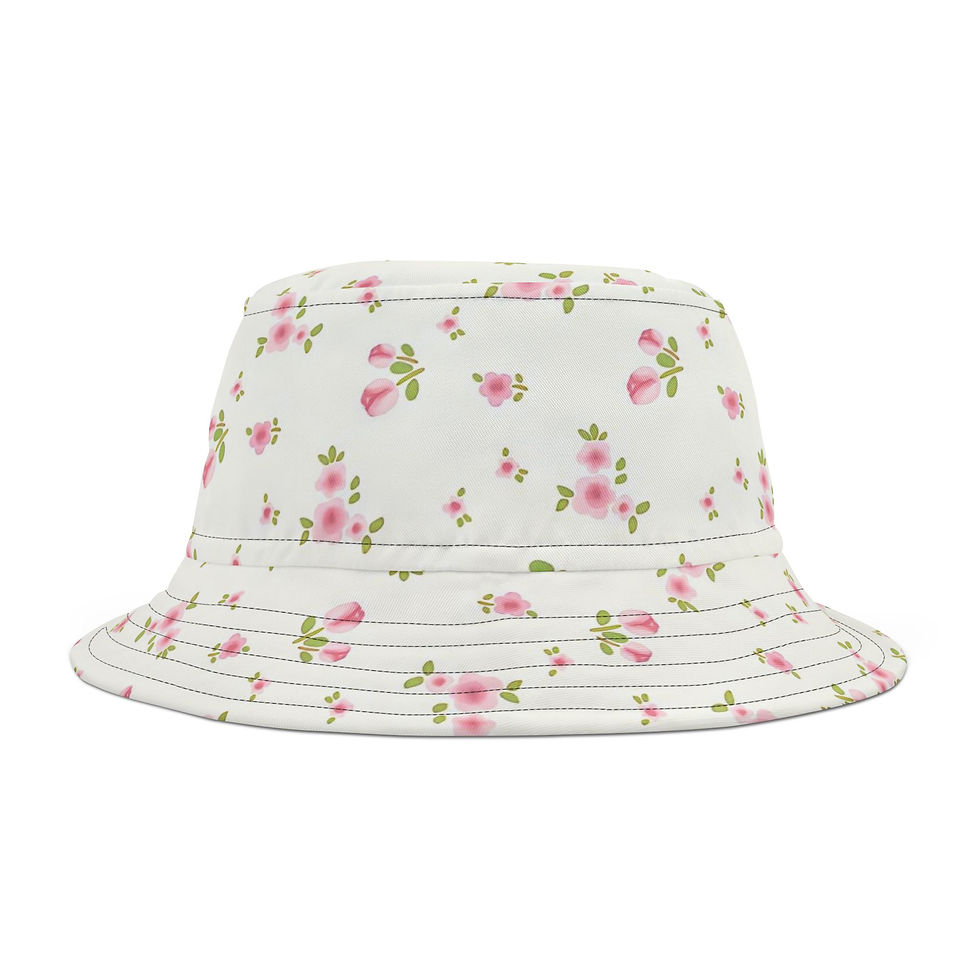 Thumbnail: Lightweight floral bucket hat with pink blossoms and soft vintage garden style.
