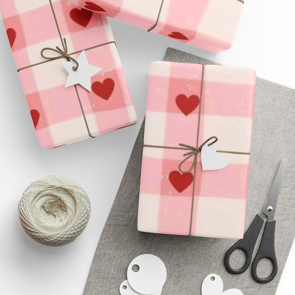 Thumbnail: High-definition wrapping paper with pink gingham and wavy stripe pattern.