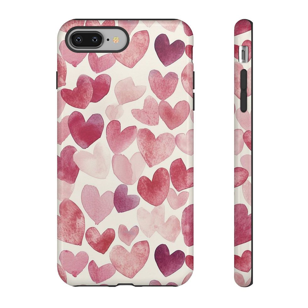Thumbnail: Slim phone case with soft watercolor heart design in rose, blush, and berry tones on a cream background.