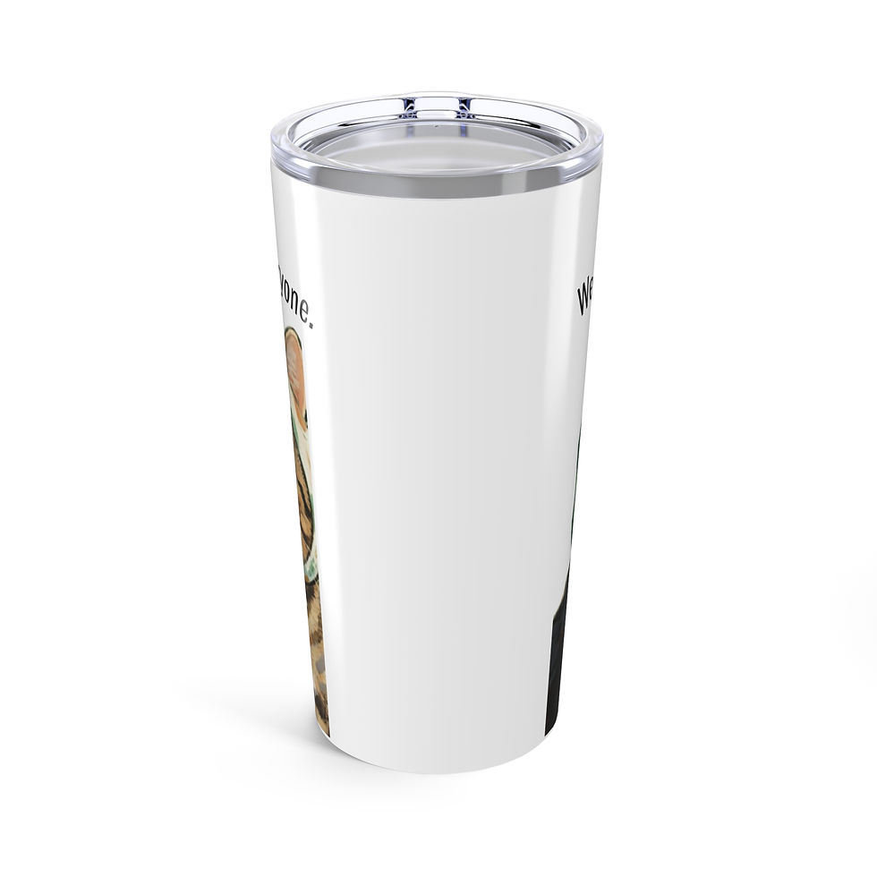 Glossy 20oz steel tumbler with playful bandana-wearing cat illustration and clear lid.