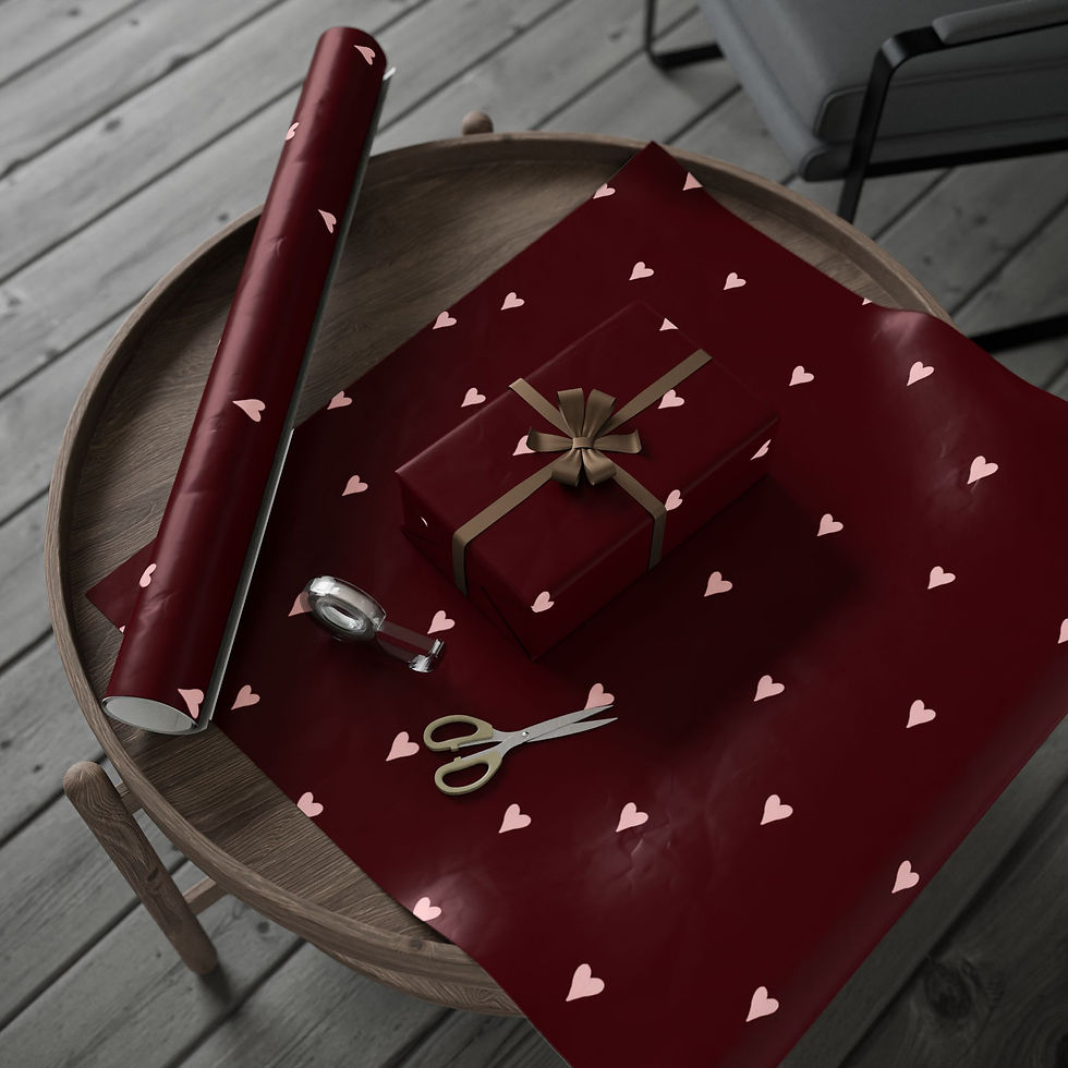 Thumbnail: Deep burgundy wrapping paper dotted with soft, blush teardrop motifs—quiet, elegant, and a little romantic.