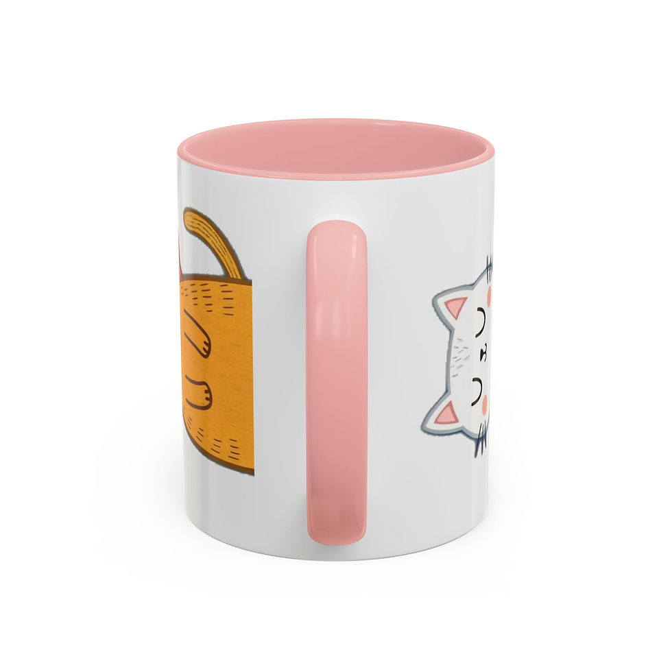Thumbnail: Glossy ceramic mug with colorful cartoon cats and matching handle and interior.