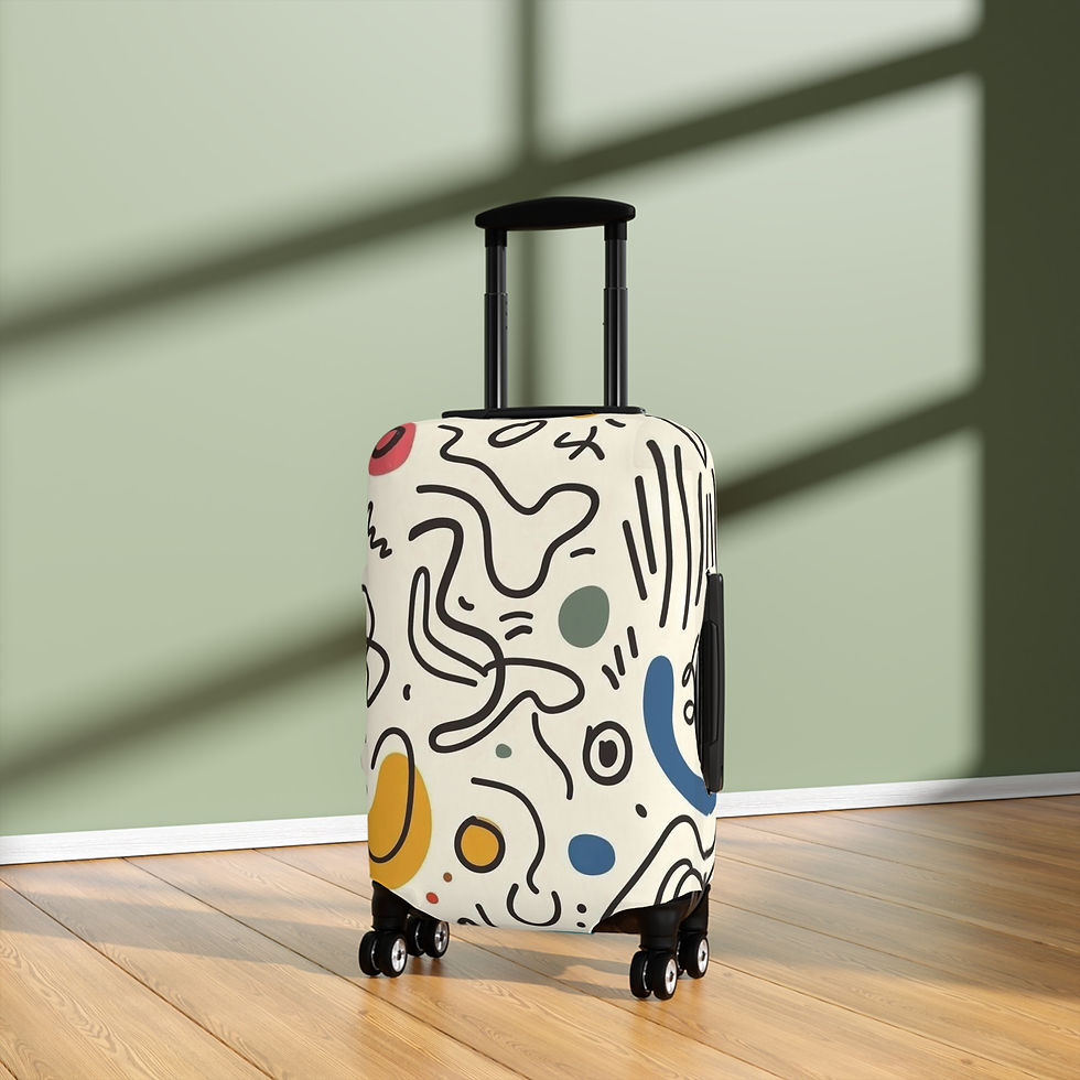 Thumbnail: Stretch luggage cover with colorful abstract doodle pattern for stylish suitcase protection.