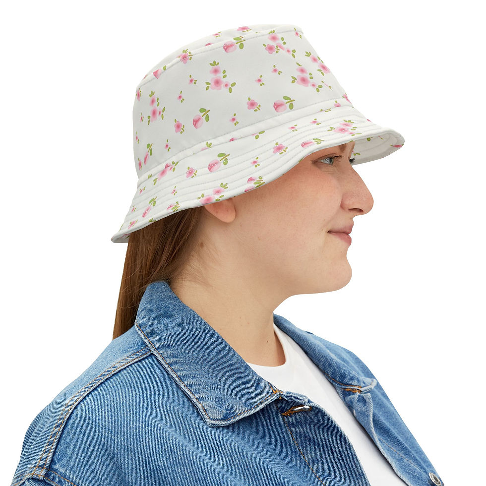 Thumbnail: Lightweight floral bucket hat with pink blossoms and soft vintage garden style.