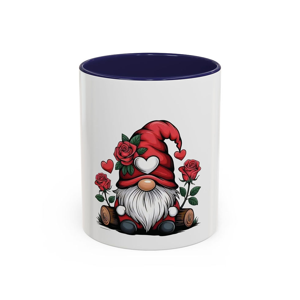 Thumbnail: Glossy white mug with cheerful gnome illustration and contrasting colored interior and handle.