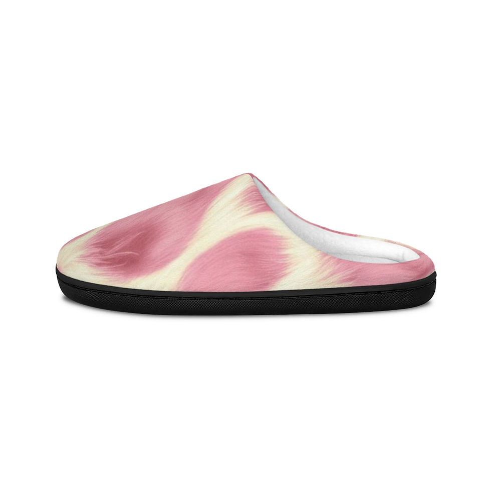 Thumbnail: Indoor slippers with pink and cream swirl design, plush fleece, and rubber grip sole for cozy comfort.