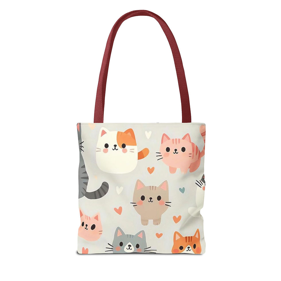 Thumbnail: Soft, roomy tote bag featuring cheerful illustrated cats in muted pastel tones with scattered hearts for a cozy, playful feel
