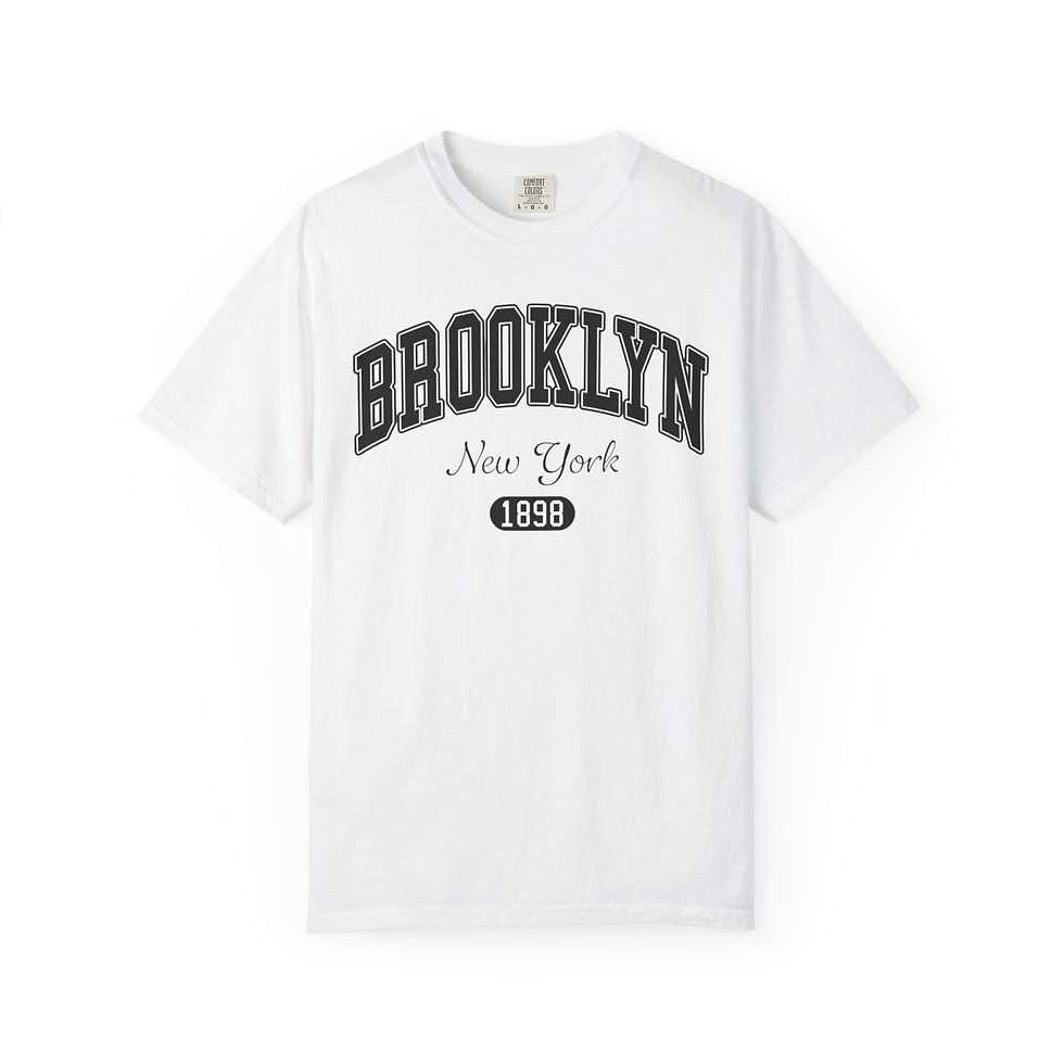 Vintage-inspired “Brooklyn • New York • 1898” chest print on textured cotton tee.