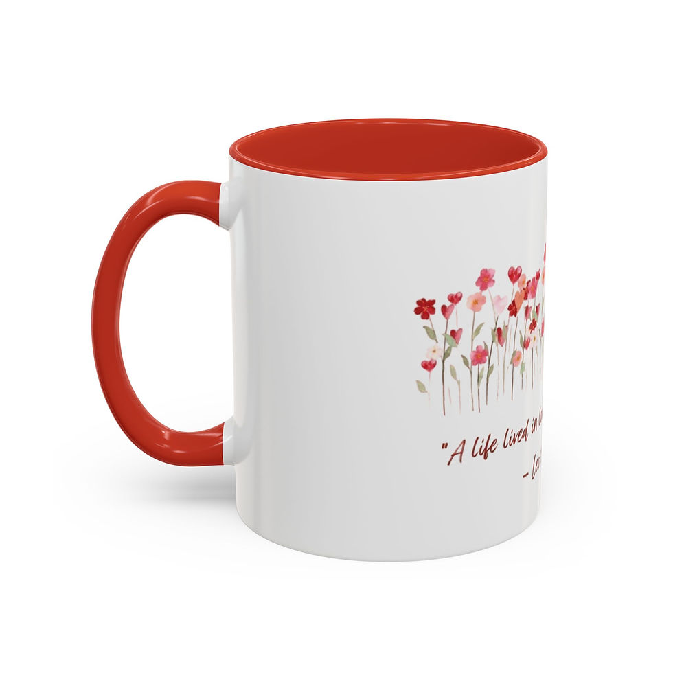 Thumbnail: Glossy white mug with slim stems and blush petals, featuring a contrasting colored interior and handle.