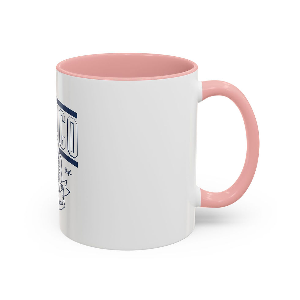 Thumbnail: Ceramic mug with vintage Chicago crest, white exterior, and black interior and handle.