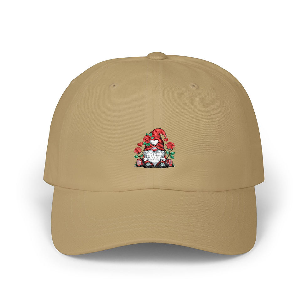 Thumbnail: Soft cotton dad cap with tiny embroidered gnome above the brim.