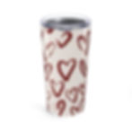 20oz stainless steel tumbler with hand-painted hearts on a vintage-cream background.