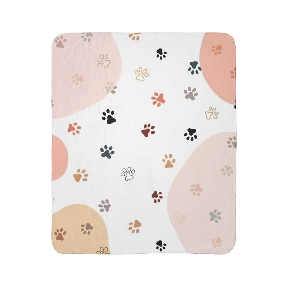 Soft fleece blanket with paw-print pattern in cozy blush tones.