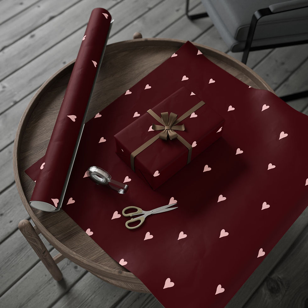 Thumbnail: Deep burgundy wrapping paper dotted with soft, blush teardrop motifs—quiet, elegant, and a little romantic.