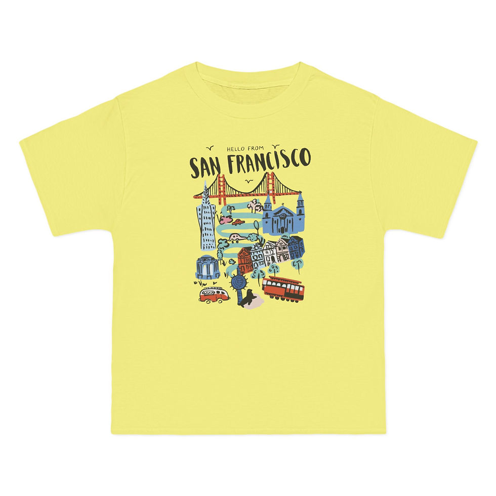 Thumbnail: Relaxed-fit cotton tee with hand-drawn San Francisco scene in warm vintage tones.