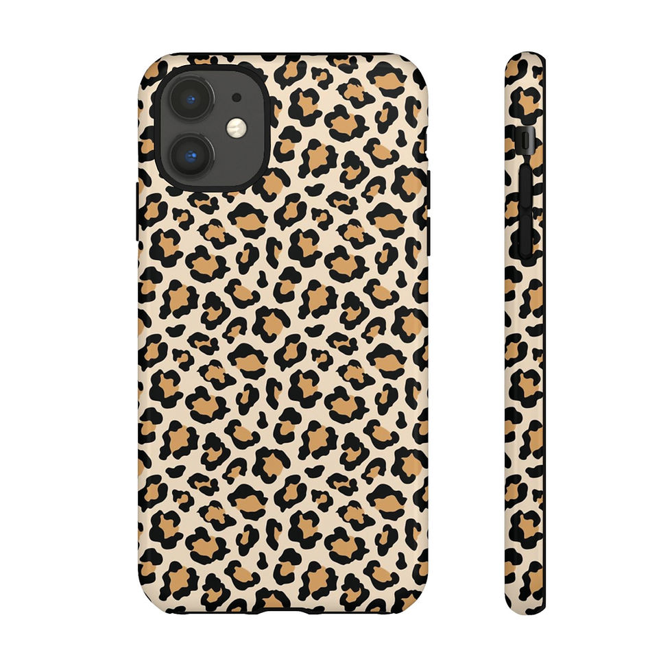 Thumbnail: Slim phone case with beige and tawny leopard print, shock-absorbing protection, and durable polycarbonate design.